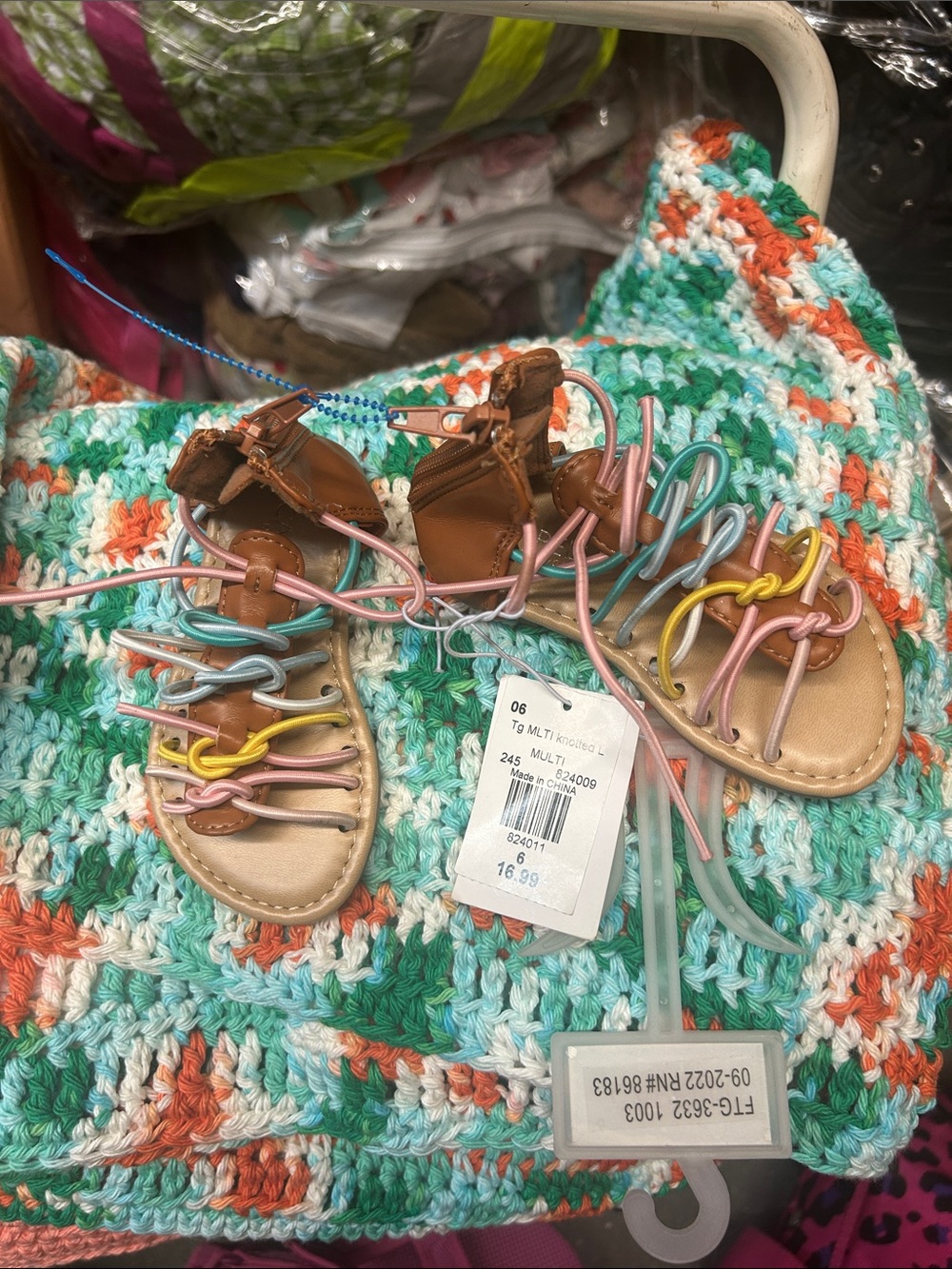 Capelli of New York Multi-Color Strappy Kids Sandals with Brown Trim